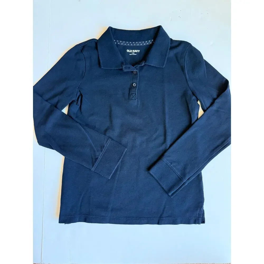 Old Navy Girls Size Medium 8 Navy Blue Long Sleeve Uniform Polo Shirt Bundle